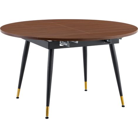 Mesa de comedor extensible moderna de MDF y metal, redonda u ovalada, color nogal (1/5)