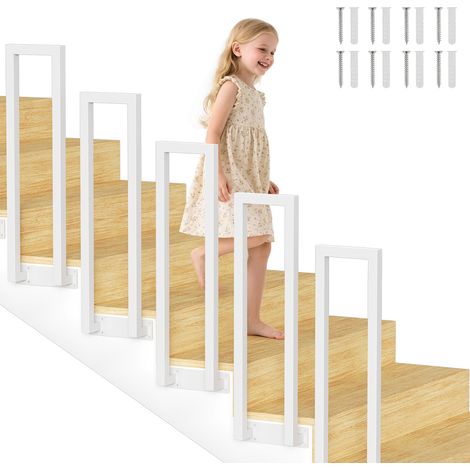 Randaco Barandilla de escalera blanca de 100 cm en forma de U con pasamanos de hierro, barandilla de hierro para interior y exterior, montaje lateral universal