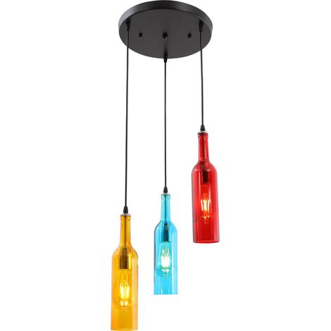 Lampe suspendue à 3 bouteilles de vin, lampe suspendue vintage de style industriel pour bar, restaurant ou salle à manger, Luminaire (1/5)