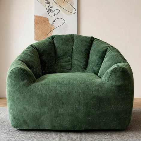 Sitzsack-Sessel grün aus Flanellimitat mit ergonomischer Rundform (1/2)