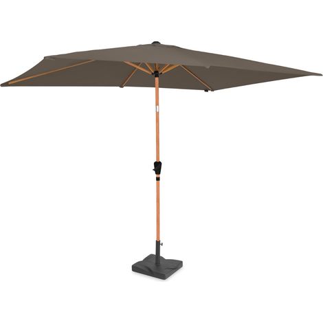 VONROC Premium Mittelmast-Sonnenschirm Rapallo 200x300 cm – Inkl. Sockel & Schutzhülle – Rechteckiger Sonnenschirm – Neigbar – UV-beständiger Stoff – Holzoptik – Taupe