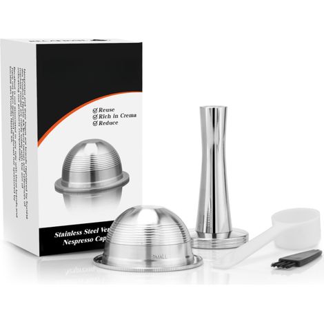 Capsules réutilisables inox avec tasseur, cuillère et goupillon pour Nespresso VertuoLine (GCA1, ENV135, ENV150, VertuoPlus) (1/5)