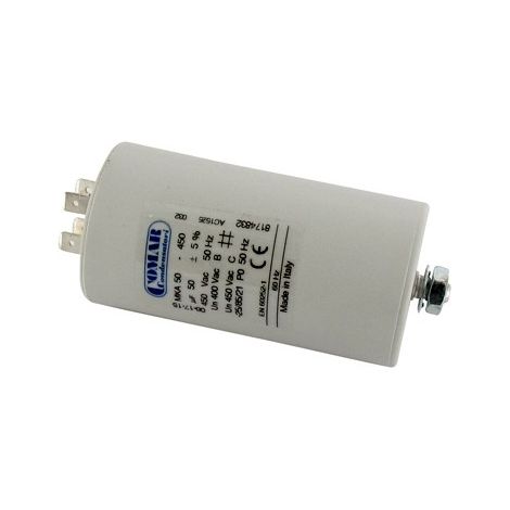 Condensateur électrique 50 µF – Fixation M8 – Diamètre 50 mm – Hauteur 94 mm – Pour systèmes électriques universels