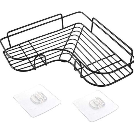 Estante de pared para baño resistente a la corrosión,sin necesidad de taladrar,con 2 ganchos autoadhesivos,color negro (1/5)