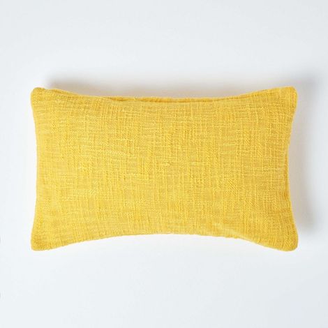 HOMESCAPES Nirvana Cotton Yellow Rectangular Cushion Cover, 30 x 50 cm