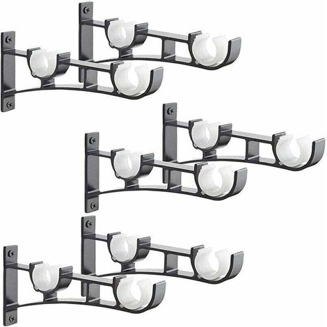 6Pices Tringle Rideau en mtal Robuste, Support de Tringle Rideaux,Double Tringle Rideau Pole Holder, Support Rideau,Support de Tringle Rideau en Aluminium,Support de Tringle Rideau Noir