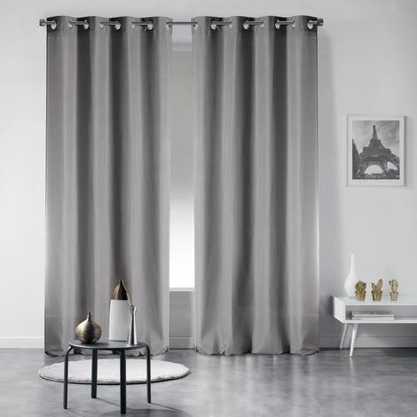 Lot de 2 rideaux occultant a oeillets 135 x 240 cm uni Gris perle (1/2)