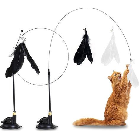 Jouet pour chat en plumes [2 pièces],jouet d'intérieur pour chat, adapté à l'intérieur,avec baguette et ventouse,interactif (1/5)