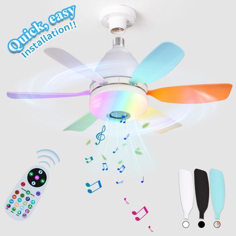 Ventilateur lumineux à ampoules multicolores Macaron, 100-240 V, Bluetooth, musique et éclairage d'ambiance rythmique. (1/4)