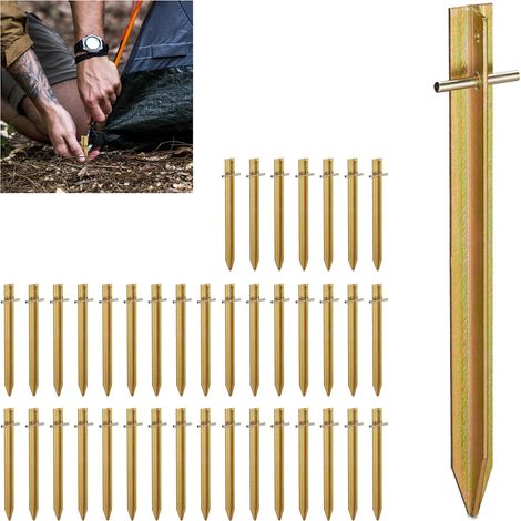 Sardines, forme en T, 30 cm de long, œillet, Lot de 40 piquets de tente, stable, solide, Camping & jardin, doré