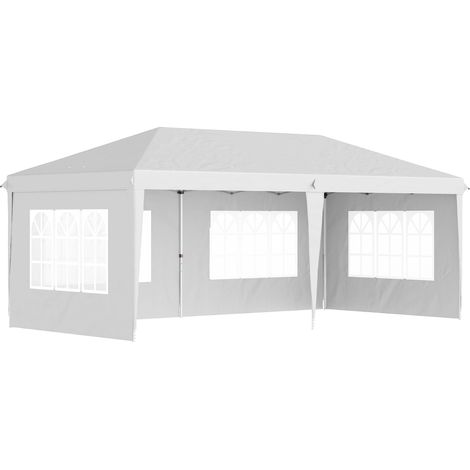 Gazebo pieghevole a scomparsa - tenda per feste - 3 x 6 m, 3 lati rimovibili, bianco