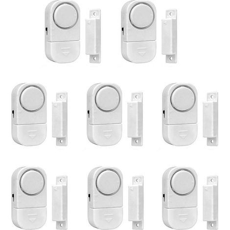 Lot de Lot de 8 mini Alarme de Porte Maison Sans Fil Anti Intrusion Alarme maison Système de sécurité sans fil Sensor Cambrioleur intrus d'entrée d'alarme d'avertissement batterie incluse (1/5)
