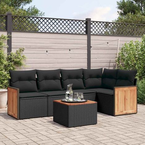 vidaXL Set Divano da Giardino 6 pz con Cuscini Nero in Polyrattan (1/4)