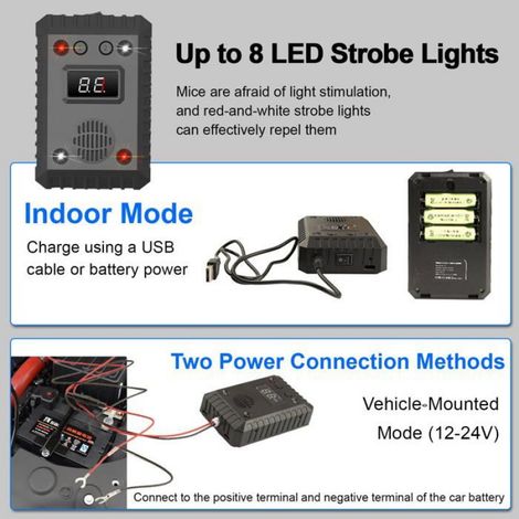 Anti-martre voiture 12-24V, répulsif ultrason multiple modes - pour moteur, grenier, maison, jardin Meoiruery (1/5)