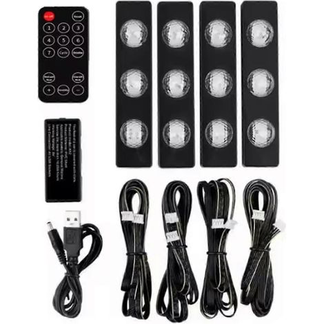 Lot de 4 bandes LED multicolores RGB pour intérieur de voiture, éclairage d'ambiance décoratif sans fil USB. (1/5)