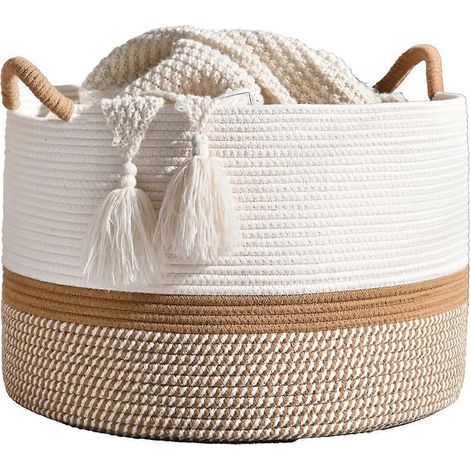 Grand panier de rangement en corde de coton pour couvertures (voir photo) (1/5)