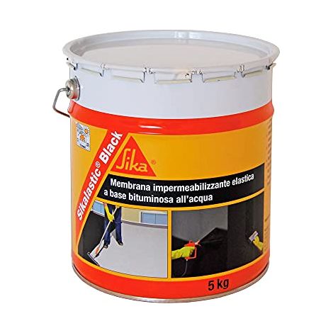 Sika - Sikalastic Black, Nero - Membrana impermeabilizzante bituminosa - Resistente agli agenti atmosferici ed ai ristagni di acqua - Latta da 5kg (1/4)