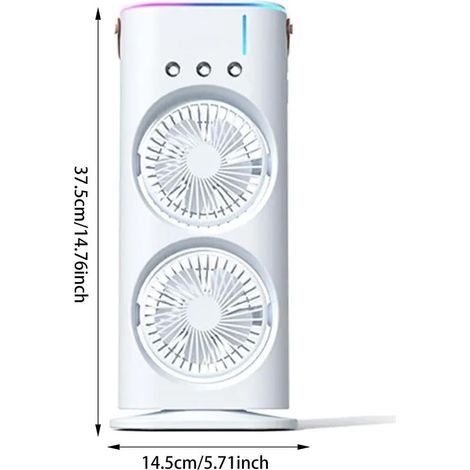 Tragbarer Doppelkopf-Nebelventilator – Großer Wassertank – Schnelle Kühlung – LED-Beleuchtung – Für den Innen- und Außenbereich geeignet (1/5)