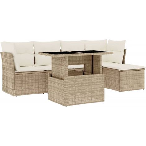 Set Divano da Giardino 6 pz con Cuscini Beige in Polyrattan vidaXL (1/5)