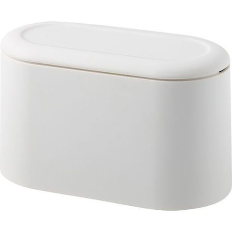 Petite Poubelle de Table avec Couvercle à Bouton-Poussoir Poubelle de Bureau Blanche Mini Poubelle de Table Plastique Poubelle de Table Cuisine Portable pour Coiffeuse, Chambre, Comptoir,blanc, (1/5)