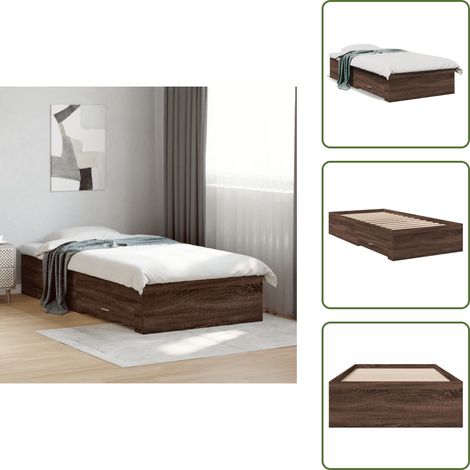 The Living Store Cadre de lit avec tiroirs sans matelas chêne marron 75x190 cm - Cadre De Lit - Lit Double - Meuble De Chambre - Rangement Sous Lit - Tiroir De Lit