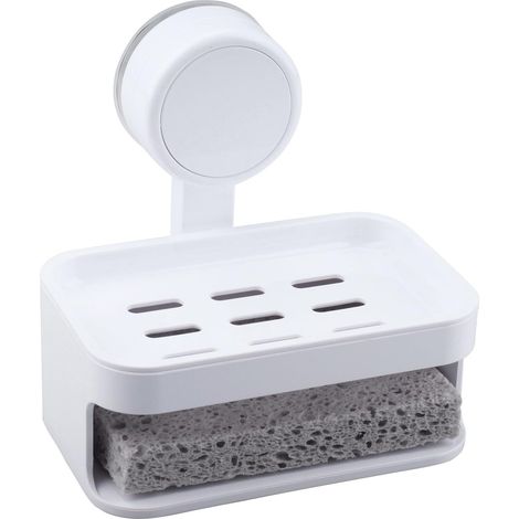 Porte Savon Ventouse,Boîte à Savon à Ventouse,Porte-Savon sans Poinçon avec éponge pour la Cuisine,Salle de Bain (Blanc)