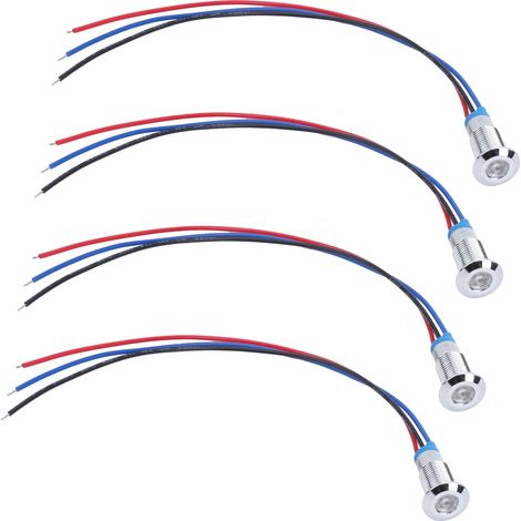 Quatre ensembles vendus ensemble, voyant indicateur LED bicolore en métal étanche de 8 mm, feu de signalisation, cathode commune 12-24 V rouge et bleu. (1/5)