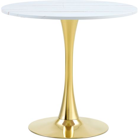Mesa de comedor redonda 80 cm de MDF y metal blanca, base tipo tulipán MODENUIT (1/5)