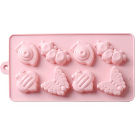 Moule à gâteau en silicone avec 8 petits moules en forme d'escargot, d'abeille et d'insecte pour la préparation de gelées maison (rose) (1/5)