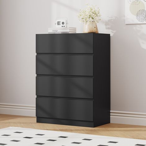 Kommode mit 4 Schubladen, modernes Wohnzimmer-/Eingangsbereich-Möbelstück, 70 x 40 x 96 cm, niedriges Sideboard, Nachttisch, multifunktionaler Aufbewahrungsschrank für Wohn-/Schlafzimmer, Schwarz