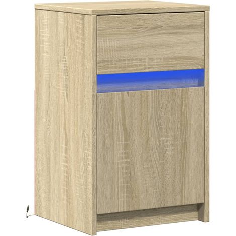 Mesita de noche con luces LED 38 x 34 x 61 cm madera de ingeniería color roble DEC032776 (1/5)