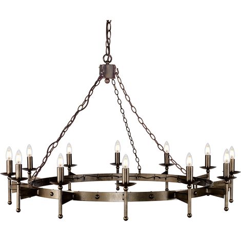 Lampadario Industrial Nordico Cromwell Metallo Bronzo Antico 12 Luci E14