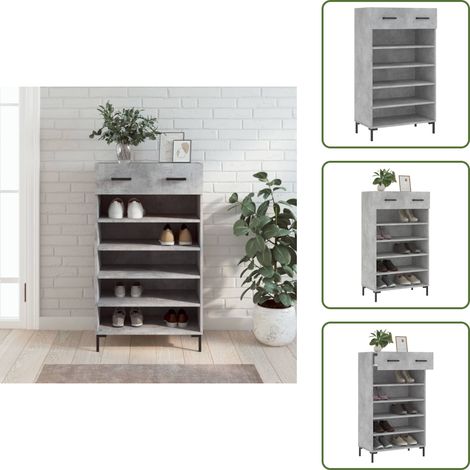 Muebles de madera - vidaXL Zapatero madera de ingeniería gris hormigón 60x35x105 cm - Muebles industriales