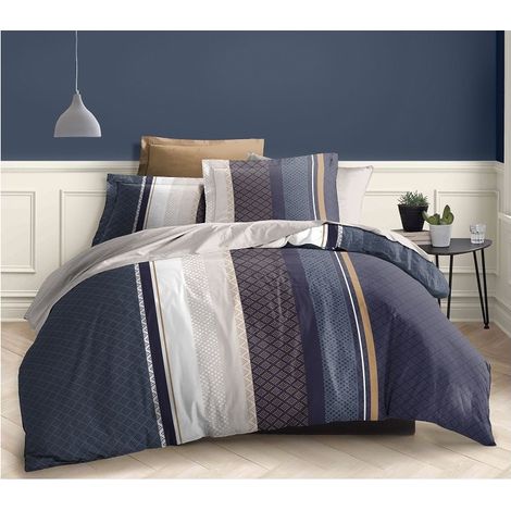Parure de couette 3 Pièces réversible 260 x 240 cm King Size "Sonja Bleu" Coton Pur