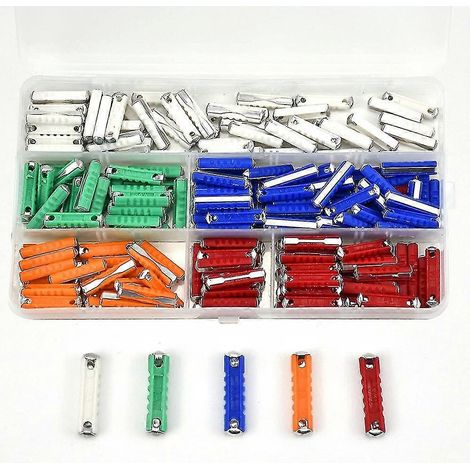 Kit de 200 fusibles torpilles multicolores pour voitures (5 A, 8 A, 10 A, 16 A, 25 A), pour véhicules européens anciens. (1/4)