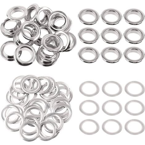 100 - Œillets métalliques - Rondelles acier - Réparation toile cuir rideaux - DIY bricolage - Argent - 14 mm (1/5)