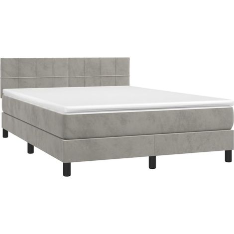 Estructura de cama LED con cabecero con somier y cubrecolchón 140x190 cm tela de terciopelo gris claro TDL0207850