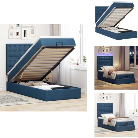 Ottomane Bett mit Matratze & LEDs Blau 100x200 cm Stoff - Ottomanische Betten - Ottomanische Betten - Bettrahmen - Bettrahmen Mit Stauraum (1/5)