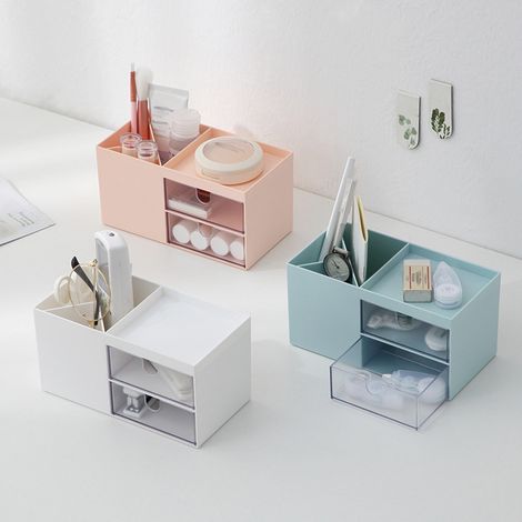Boîte de rangement de bureau à tiroir, boîte de rangement cosmétique en plastique pour bijoux et articles de papeterie. (1/5)