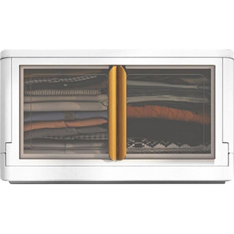 Bac de rangement empilable à double porte, armoire à tiroirs pliable en plastique pour jouets, vêtements et livres, fenêtre marron clair (1/5)