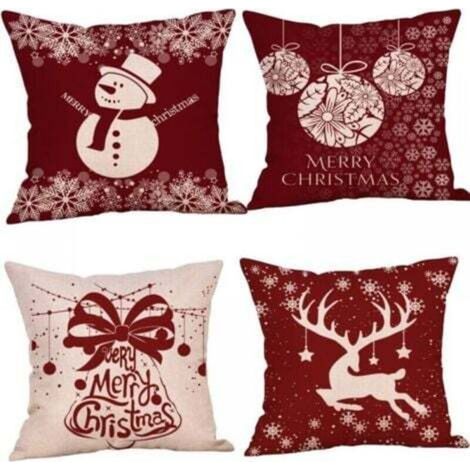 [JAMAIS UTILISÉ] Lot de 4 coussins de Noël, coussins de canapé en forme de cerf, taies d'oreiller de Noël, taies d'oreiller Joyeux Noël pour canapé, voiture, bureau, lit, maison, salon. (1/4)