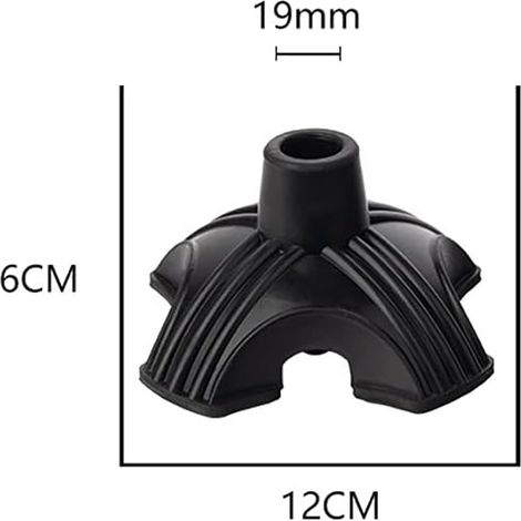 Zhioudz Embout de Canne de Marche 19 mm – Base 4 Pieds Antidérapante – Accessoire Caoutchouc pour Bâton de Randonnée et Mobilité – Stabilisateur Sol Noir