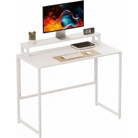 ELVMI Escritorio Plegable con Soporte de Monitor Extraíble, Patas Ajustables y Antivuelco para Oficina, Blanco (1/5)