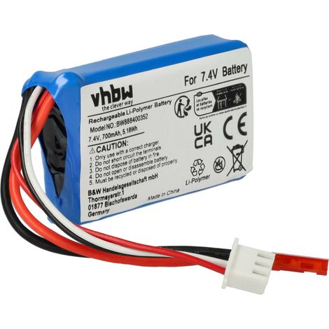 vhbw Batería recargable compatible con BEC clavija (m) para modelismo por ej. coche carreras, avión (700mAh, 7,4V, Li-poli, 56 x 31 x 15mm)