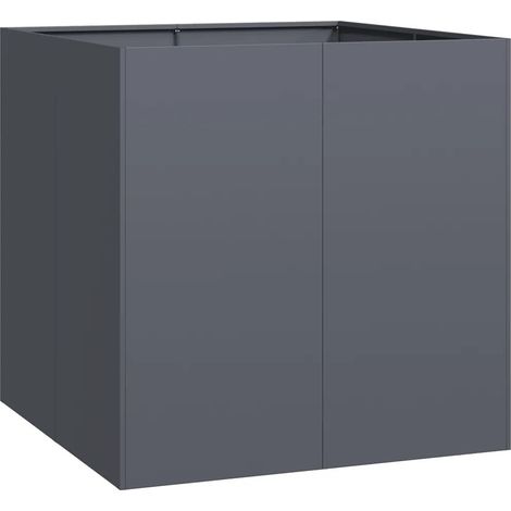 Jardinière carrée moderne pour jardin balcon 80 x 80 x 80 cm avec fond ouvert robuste en acier anthracite