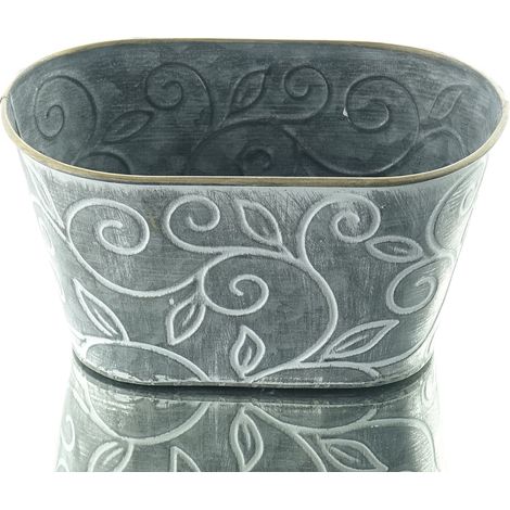 Scheulen – Jardinière en zinc grise, motif de vrilles et bord doré – Métal galvanisé, L 22 cm (1/2)