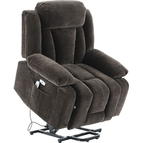 9594107cm Fauteuil massant électrique, fauteuil relax avec massage 8 points et fonction chauffante, fauteuil TV avec fonction releveur, canapé en tissu avec compartiment de rangement, poches latérales (1/5)