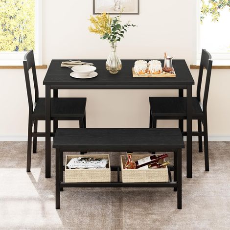 Table à manger avec banc et chaises, étagères de rangement intégrées, pour 4 personnes, idéale pour petits espaces,noir (1/5)