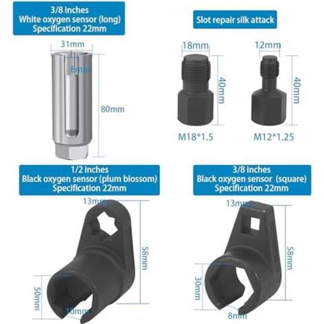 Lot de 5 Douilles pour Sonde Lambda, Clé à Douille de Sonde Lambda et Capteur d'Oxygène pour Voiture, avec Boîte (1/4)