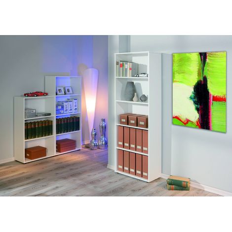 Dmora - Libreria Djame, Scaffale da ufficio, Mobile portalibri, Biblioteca, 60x30 h180 cm, Bianco (1/3)